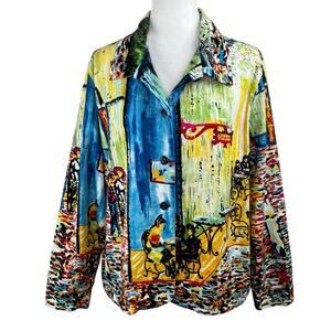 Vintage Graff by Um Co. Embellished Multicolor Art to Wear Jacket Paris Cafe L
